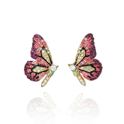 Graceful Shiny Multicolor Zircon Butterfly Stud Earrings for Women Girls Cute Date Party Jewelry