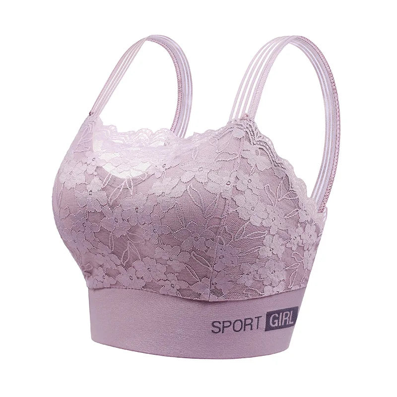 1 Piece Contrast Lace Wireless Bra, Comfy & Elegant Scallop Trim Bra, Women's Lingerie & Underwear