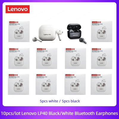 Lenovo Original LP40 TWS 5Pcs 10pcs Earphone Bluetooth Wireless 5.0 Dual Stereo Noise Reduction Bass Touch Control Wholesale