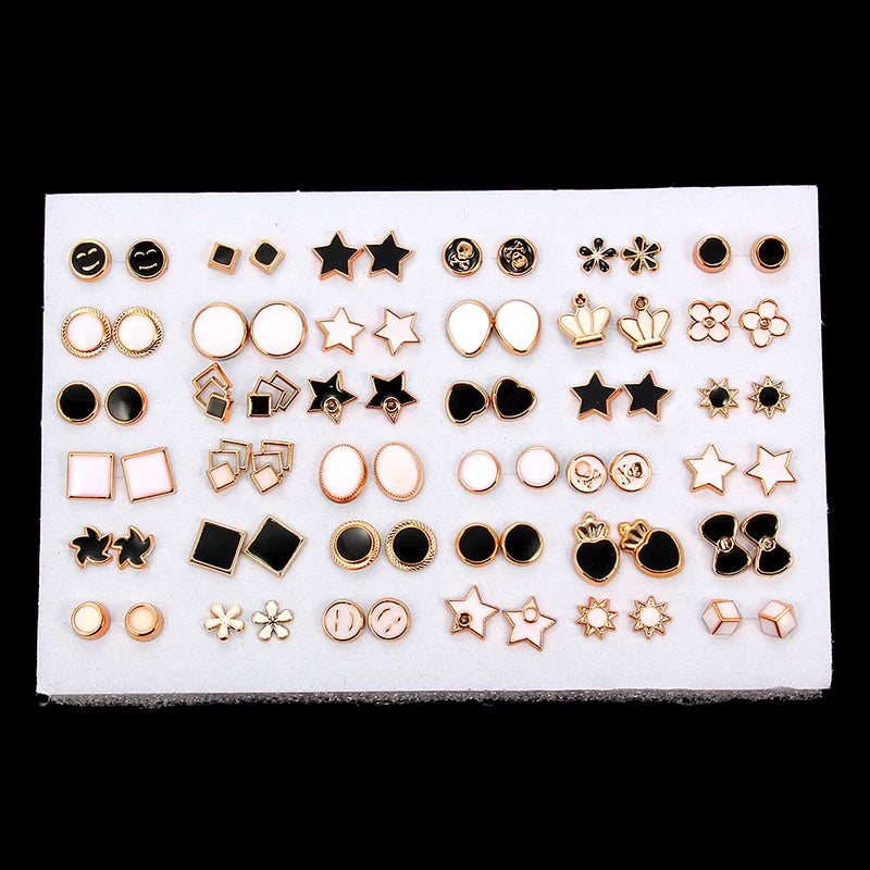 Wholesale 36Pairs/18pairs Mixed Styles Rhinestone Sun Flower Geometric Animal Plastic Stud Earrings Set For Women Girls Jewelry