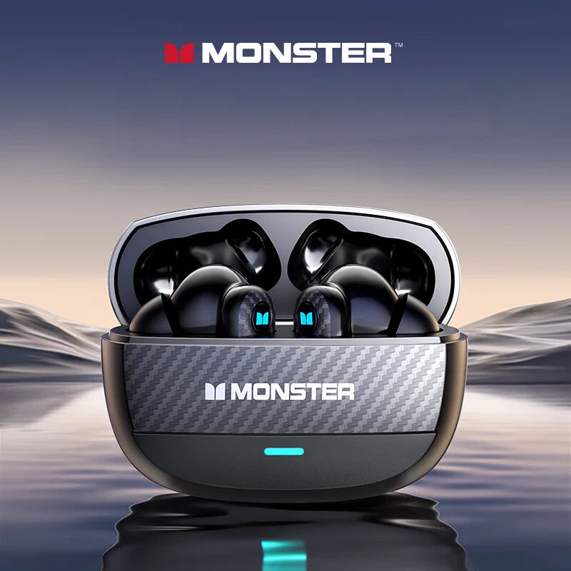 سماعات Monster XKT19 اللاسلكية بتقنية البلوتوث 5.4 وتقنية تقليل الضوضاء طويلة الأمد وصوت محيطي عالي الدقة وسماعات أذن لموسيقى الألعاب