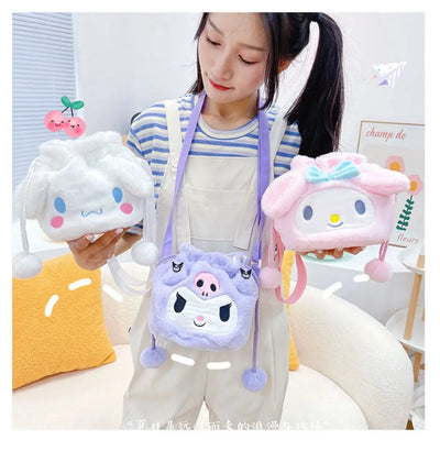 Sanrio  Bag Kawaii Cinnamoroll Handbag Tote Plushie Shoulder Messenger Bags Kuromi Hello Kitty Stuffed Makeup Backpack Gift