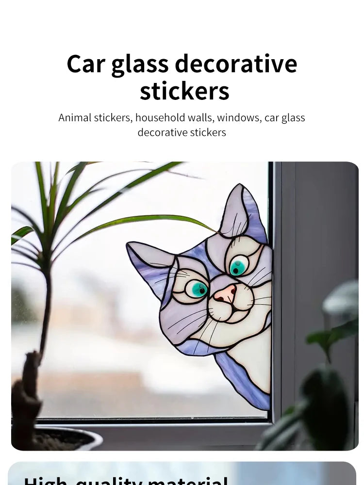 Cat Peeping Glass Window Self-adhesive Stickers, Waterproof Moisture-proof Glass Film, Bedroom Living Room Car Window Decoration