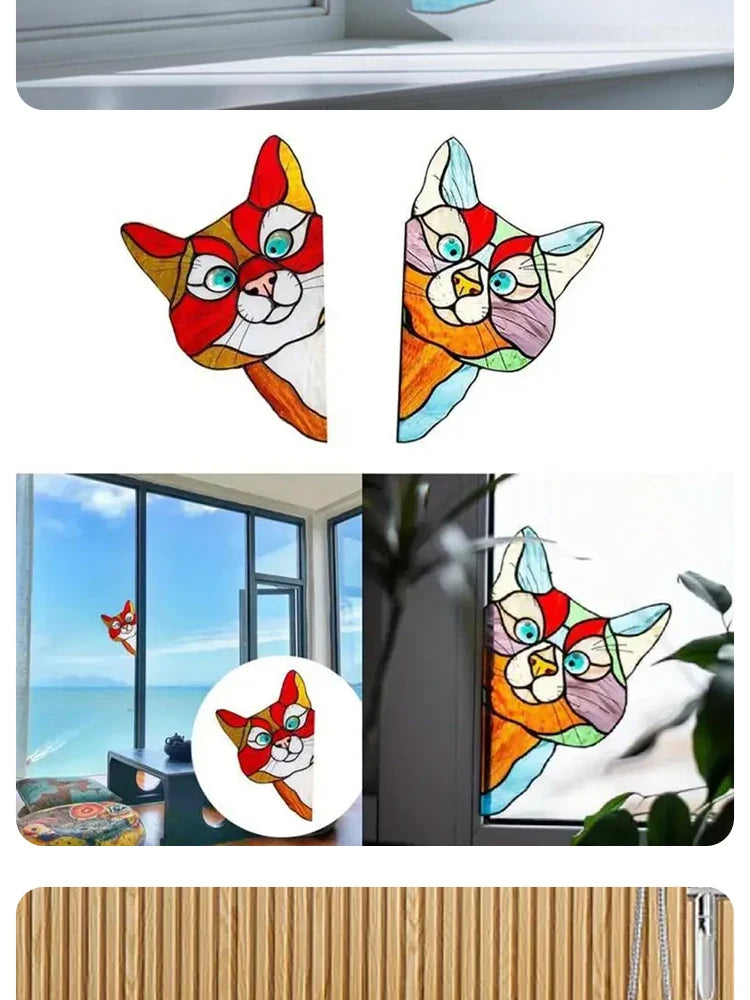 Cat Peeping Glass Window Self-adhesive Stickers, Waterproof Moisture-proof Glass Film, Bedroom Living Room Car Window Decoration