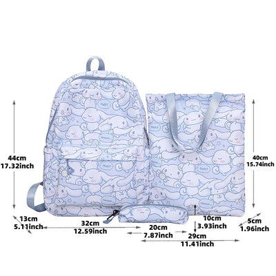 Cinnamoroll Series Backpack Set, Cartoon Anime Schoolbag, Casual Large Capacity Daypack, Student Kids Travel Commute Knapsack