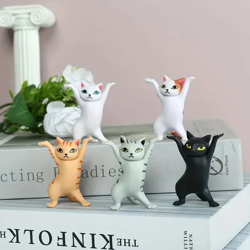 5pcs Dancing Cats Will Lift up Cat Figurines Decorated with Stylish Anime Cat Toys for Desktop Storage