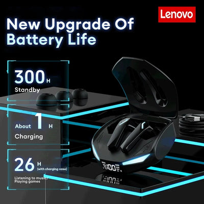 سماعات أذن لاسلكية جديدة من Lenovo GM2 PRO MAX مزودة بتقنية البلوتوث 5.4 وشاشة رقمية LED وسماعات أذن مقاومة للماء وسماعات ألعاب منخفضة الكمون