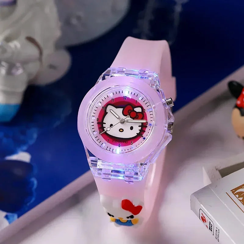 MINISO Disney Fashion Minnie Children's Watch Mickey Mouse Children's Flash Light Cartoon Figure Doll Boys Girls Birthday Gifts