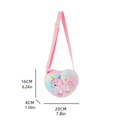 Cute Unicorn For Girls Plush Heart Zipper Shoulder Bag Messenger Bag Coin Purse Wallet Crossbody Bag Kids Gift Small Backpack