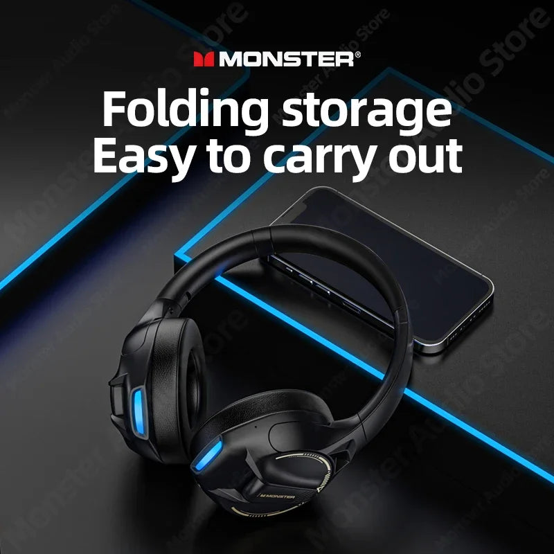 Monster XKH03 Wireless Bluetooth Headset Foldable Noise Cancelling Gaming Headphones Ultra-Long Battery Life Earphones With Mic