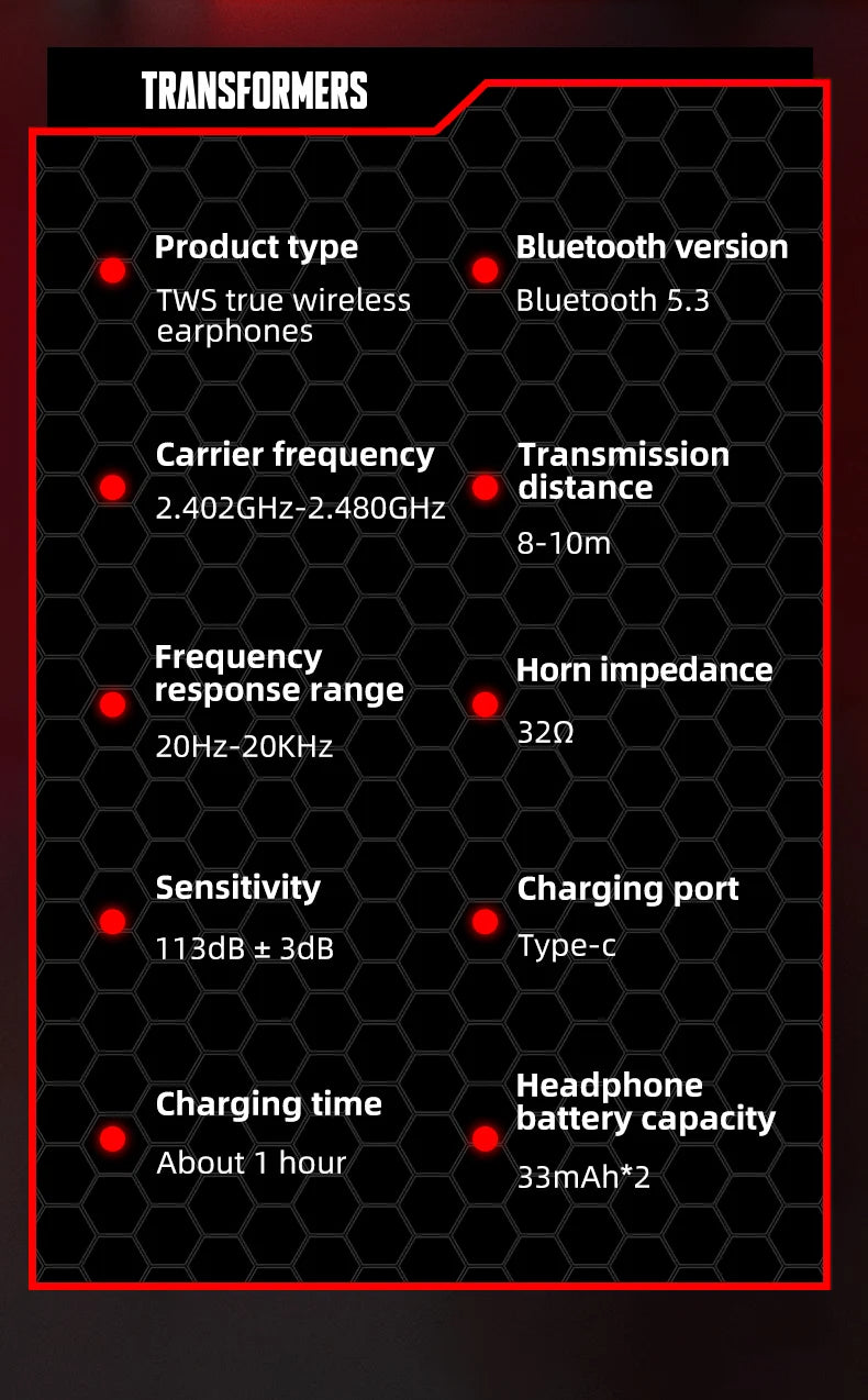 Transformers TF-T02 New TWS Wireless Bluetooth V5.3 Earphones Gaming Music Dual Mode Headset HiFi Sound Low Latency Headphones