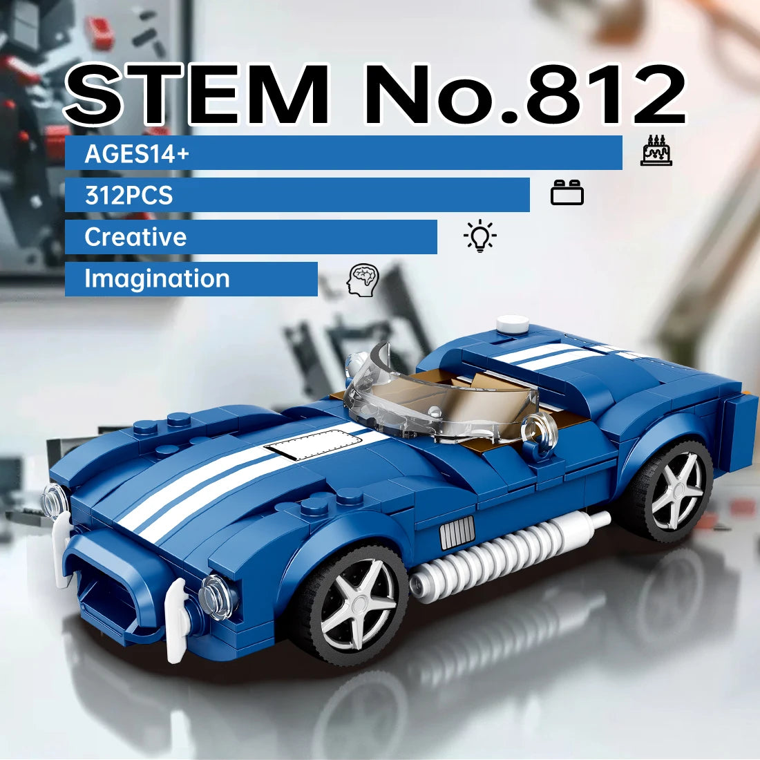 312PCS AC COBRA Car Building Block Set Creative City Vehicle Diy Car Model Bricks Desktop Display Toys For Kids Holiday Gifts