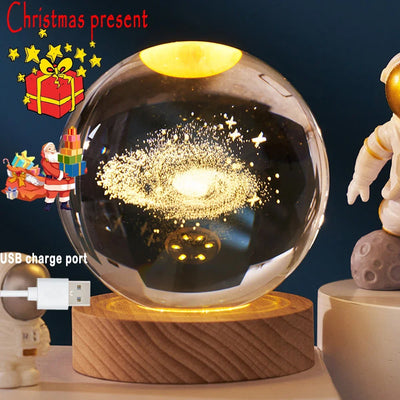 New 6cm 3D Crystal Ball Stitch Pokemon Wooden base with 6cm crystal ball Planet Night Light Laser Carving Christmas gifts