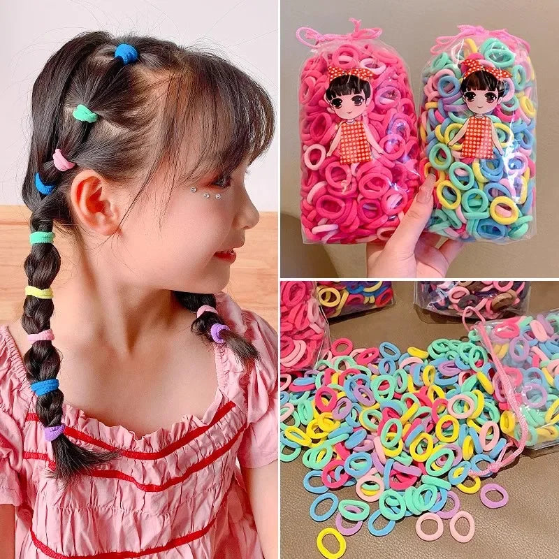 200PCS Women Girls Colorful Nylon Elastic Hair Bands Ponytail Hold Small Hair Tie Rubber Bands Scrunchie Hair Accessories