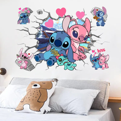 Cartoon Lilo & Stitch Rainbow Wall Stickers For Kid's Room Kindergarten Living Room Bedroom Wall Decoration Animated Poster