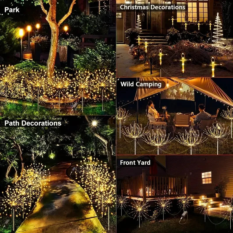 4 Pack 320/240LEDs Solar Firework Lights Outdoor Solar Garden Lights 8 Lighting Modes DIY Starburst Fairy Lights Yard Decoration