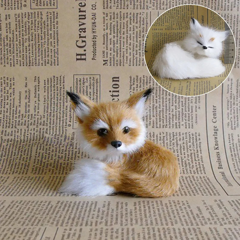 1PC Simulation Fox Ornament Mini Squatting Fox Model Plush Animal Figurine Doll Toy Home Decoration Craft Christmas Party Gift