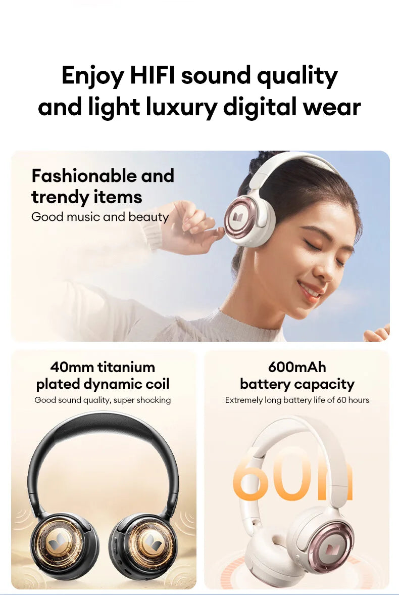 Monster MQH08 Wireless Bluetooth 5.4 Over-Ear Headphones 60H Long Battery Life Earbuds Noise Cancelling Gaming Headset With Mic