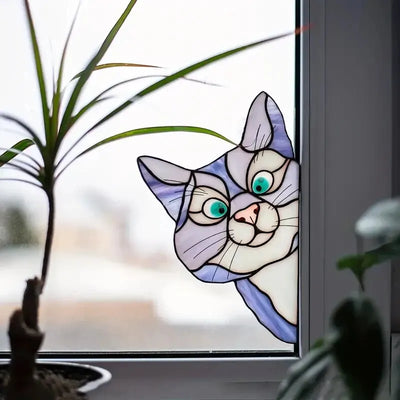 Cat Peeping Glass Window Self-adhesive Stickers, Waterproof Moisture-proof Glass Film, Bedroom Living Room Car Window Decoration