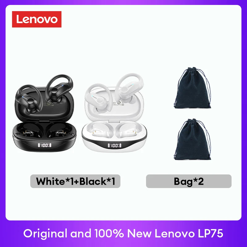 New Original Lenovo LP75 2/3/5pcs TWS Bluetooth V5.3 Earphones Wireless LED Digital Display Headphones IPX5 Waterproof Headset