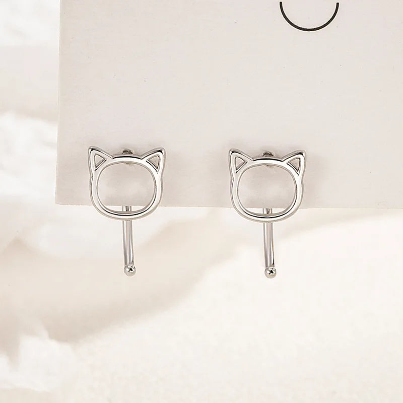 Avenneth Fashion Simple Hollow Cute Cat Stud Earrings for Women Girls Silver Color Hypoallergenic Earrings Teen Jewelry