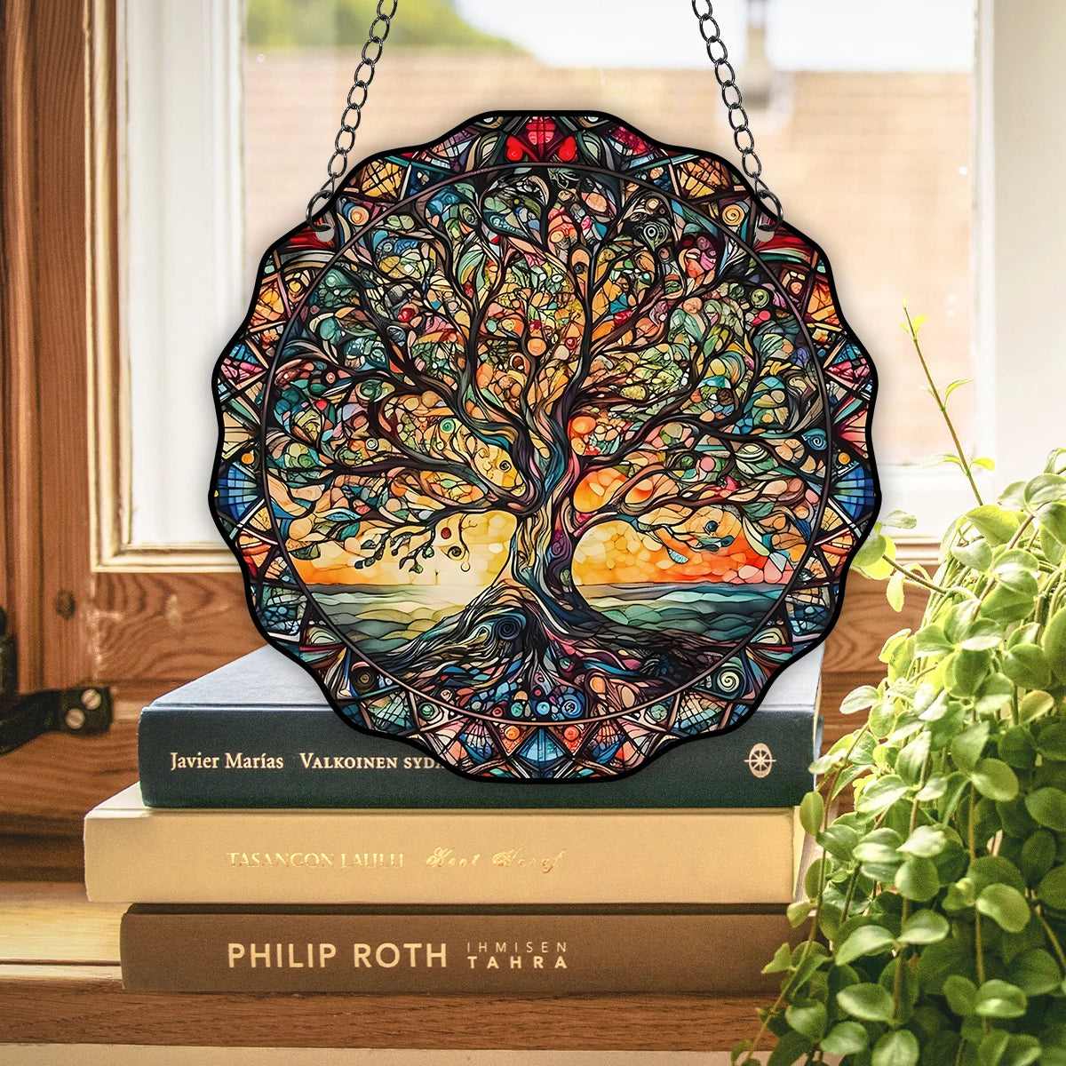 5.9inch Tree of Life Wall Art Decor Sun Hanging Sign Round Indoor Outdoor Window Acrylic Welcome Plate Pendant Decoration