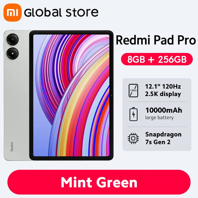 جهاز Xiaomi Redmi Pad Pro الجديد الإصدار العالمي بشاشة LCD مقاس 12.1 بوصة ومعدل تحديث 120 هرتز ومنصة Snapdragon® 7s Gen 2 المحمولة وبطارية 10000 مللي أمبير في الساعة وشحن سريع بقوة 33 وات