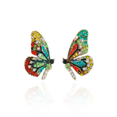 Graceful Shiny Multicolor Zircon Butterfly Stud Earrings for Women Girls Cute Date Party Jewelry