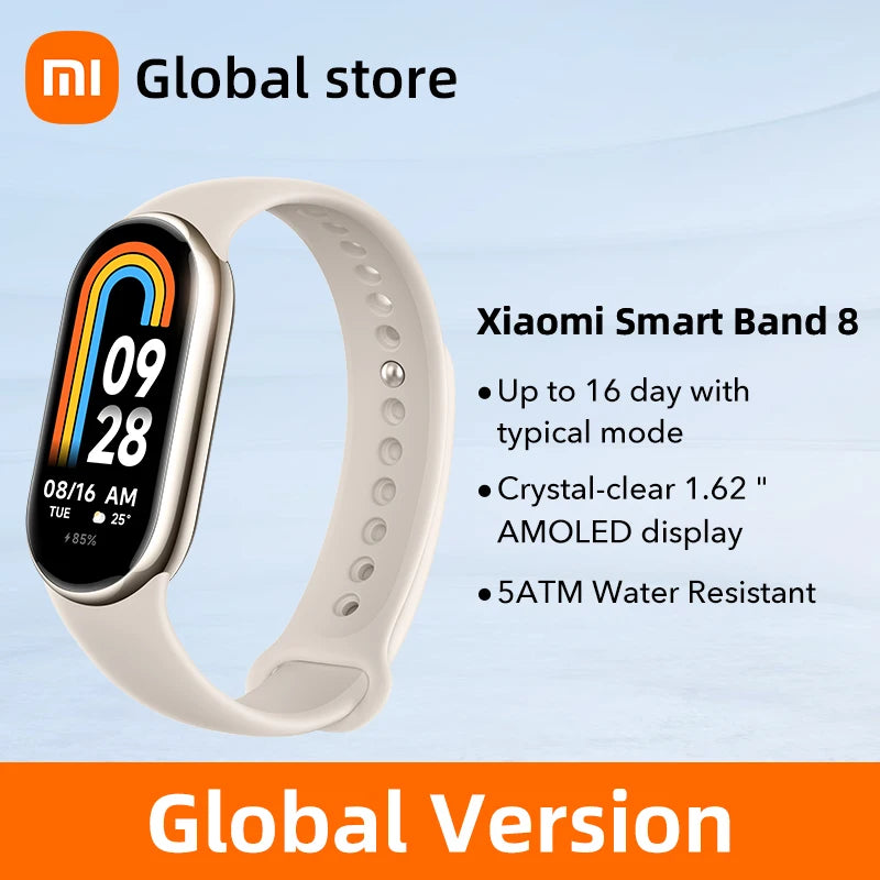 الإصدار العالمي من سوار Xiaomi Band 8 AMOLED مقاس 1.62 بوصة وعمر بطارية طويل للغاية يصل إلى 16 يومًا وسوار ذكي مزود بأكثر من 150 وضعًا رياضيًا