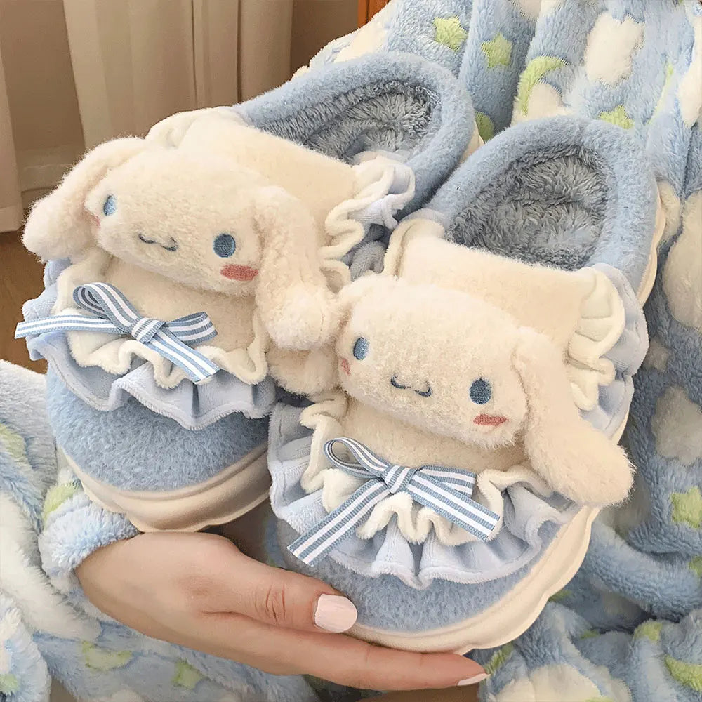 Sanrio Cinnamoroll Plush Slippers Kuromi Women Plushie Cartoon Plush Kawaii Flat Shoes Slippers Shoes Gift Girl Y2K 2024 NEW