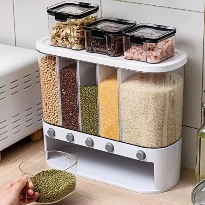 Wall Clear Cereal Dispenser Plastic Transparent Grain Storage Holder Rice Tank Bucket Sealed Jar Container Kitchen Organizer