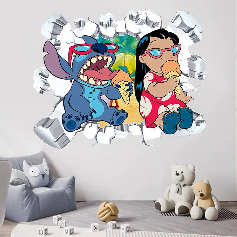 3D Broken Cartoon Lilo & Stitch Baby Movies Wall Stickers For Kid's Room Kindergarten Living Room Bedroom Wall Decoration Poster