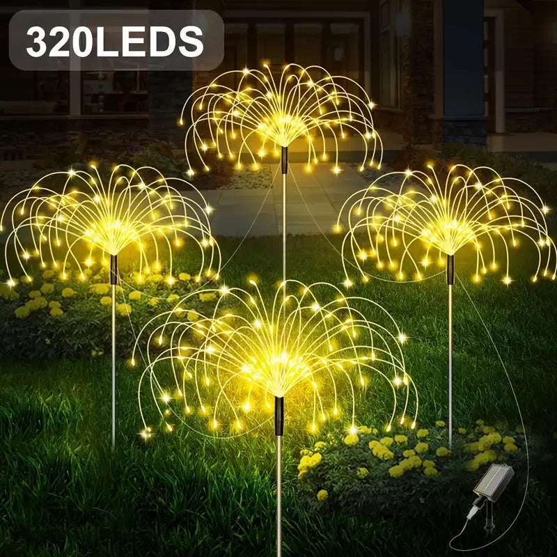 4 Pack 320/240LEDs Solar Firework Lights Outdoor Solar Garden Lights 8 Lighting Modes DIY Starburst Fairy Lights Yard Decoration