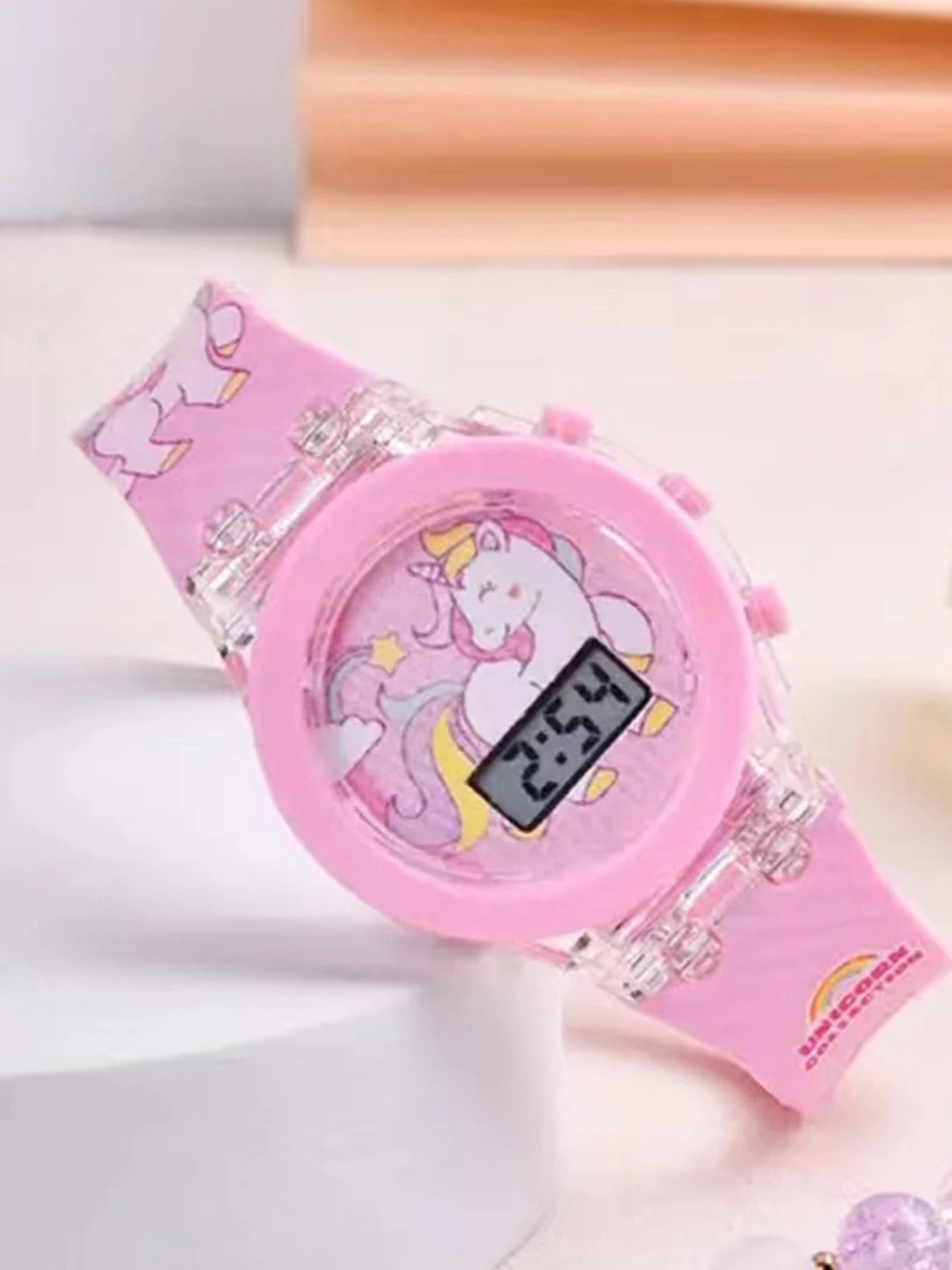 1pcs Jelly Candy Cartoon Unicorn Digital Pointer Quartz Light Girl Watch 1pcs White Rabbit Grass Jewelry Set