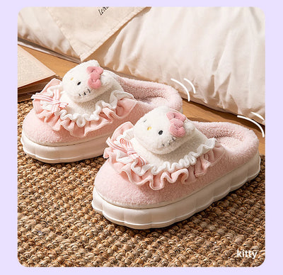 Sanrio Kawaii Cinnamoroll Womens Slippers Kuromi Hello Kitty Plush Cartoon Cute Sweet Suitable Indoor Outdoor Winter Slippers