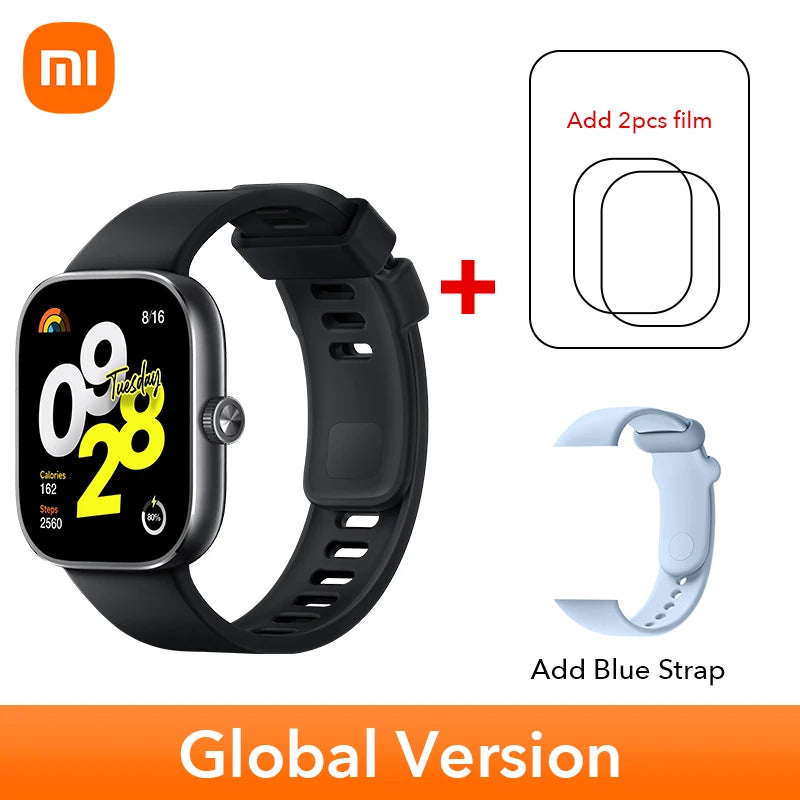 النسخة العالمية من ساعة Xiaomi Redmi Watch 4 الذكية مقاس 1.97 بوصة AMOLED لمراقبة معدل ضربات القلب وأكسجين الدم ودعم مكالمات الهاتف عبر البلوتوث ونظام تحديد المواقع العالمي (GPS)