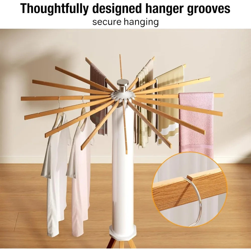 Tripod Clothes Drying Rack, Folding Space Saving Compact Laundry Drying Rack-16 Rotatable Arms for Hanger, Diameter 3.6FT