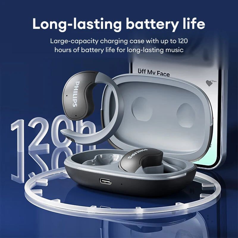 New Philips TAT2708 OWS Wireless Bluetooth Waterproof Earphones 120H Long Battery Life Headset ENC Call Noise Cancelling Earbuds