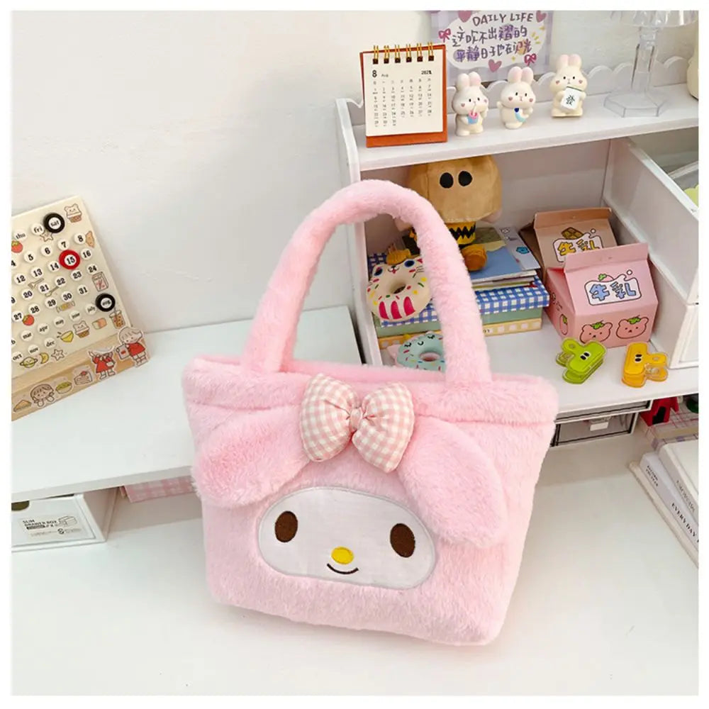 Sanrio Plush Bag Kawaii Kuromi Cinnamoroll Melody Cartoon Anime Handbag Crossbody Cosmetic Travel Storage Bags Women Girls Gifts