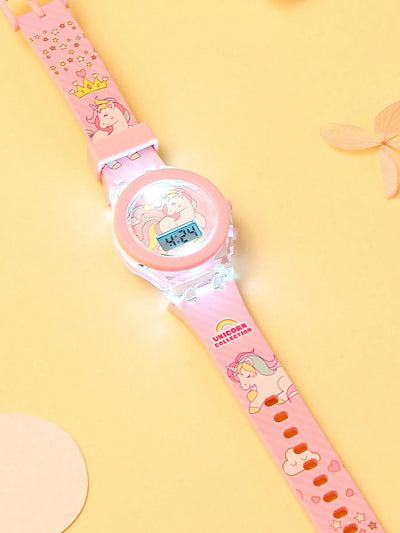 1pcs Jelly Candy Cartoon Unicorn Digital Pointer Quartz Light Girl Watch 1pcs White Rabbit Grass Jewelry Set