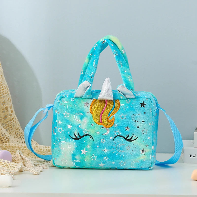 Plush Unicorn Single Shoulder Crossbody Bag for Children's Coin Purse Girl Travel Handbag Cute Student Gift Storage Pencil Bags