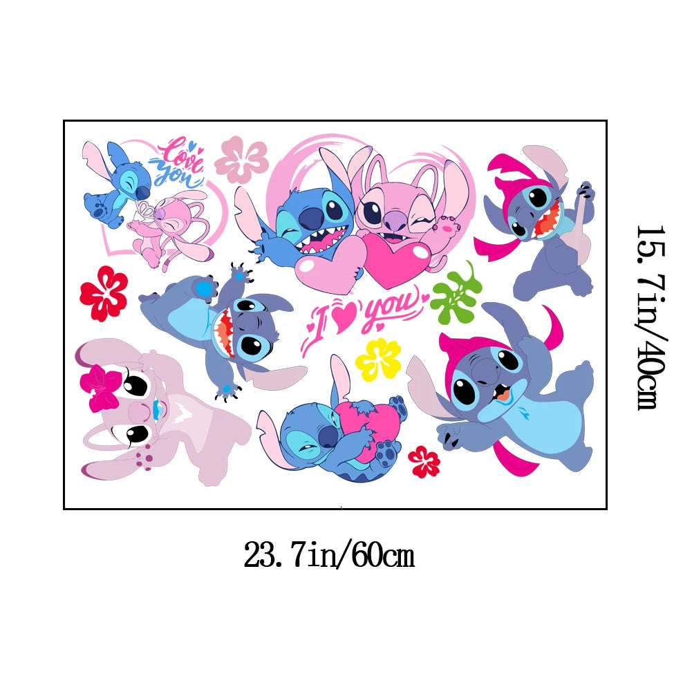 Cartoon Lilo & Stitch Rainbow Wall Stickers For Kid's Room Kindergarten Living Room Bedroom Wall Decoration Animated Poster