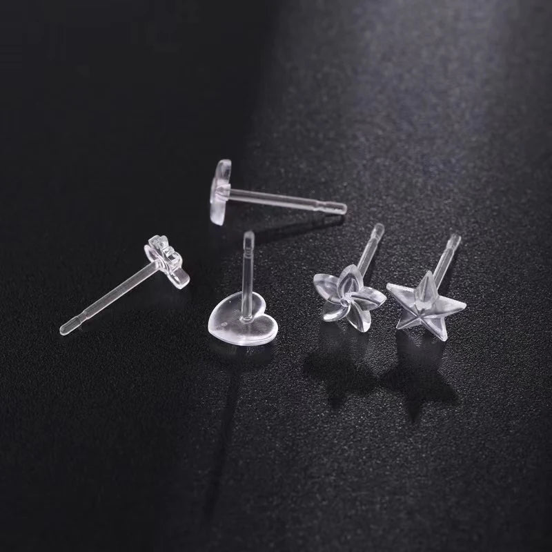 10PCS/Lot Mix Styles Hypoallergenic Simple Plastic Earrings Clear Ear Pins Needle And Resin Earring Backs DIY Ear Accessories