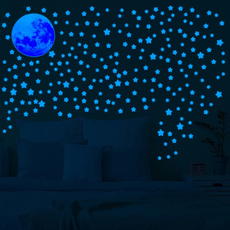 Luminous Stars Moon Wall Stickers for Home Kids Bedroom Living Room Decorations Fluorescent Decals Glow in the Dark Starry Sky