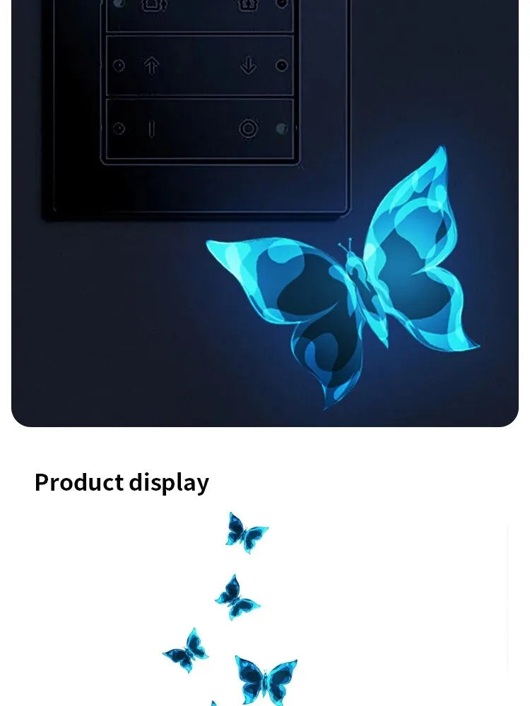 6PC Blue Luminous Small Butterfly Switch Stickers Bedroom Living Room Switch Stickers Decoration