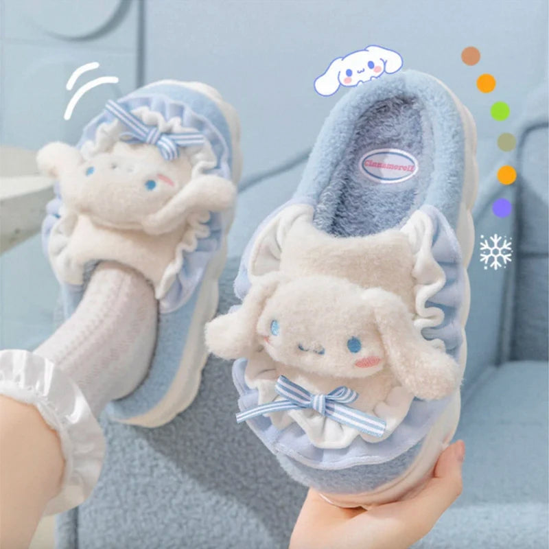 Sanrio Kawaii Cinnamoroll Womens Slippers Kuromi Hello Kitty Plush Cartoon Cute Sweet Suitable Indoor Outdoor Winter Slippers