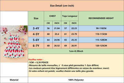 Children's Clothing Girl's Sling Strawberry Print Pattern Dress Sweet And Cute Summer Casual Dress for Girls Aged 3-7 Years