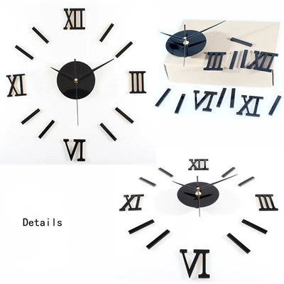 Roman Numerals Frameless Large Acrylic Mirror Surface 3D DIY Wall Clock Home Living Room Office School Wall Decor Clock Sticker