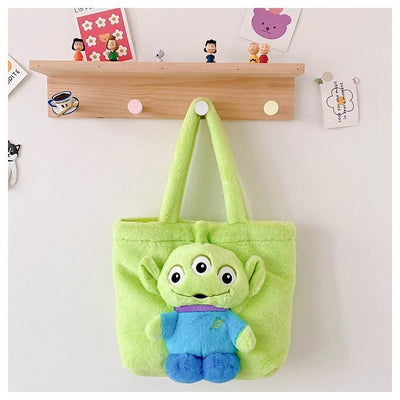 Disney 2024 New Cartoon Plush Doll Shoulder Bag Sweet and Cute Stitch Strawberry Bear Soft Cute Girls Handbag