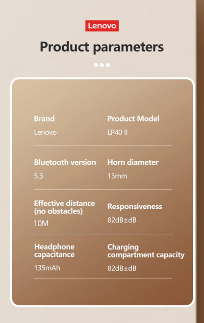 سماعة الرأس اللاسلكية الأصلية Lenovo LP40 Plus بتقنية البلوتوث وخفض الضوضاء وسماعات الأذن الرياضية الاستريو مع ميكروفون وسماعة الألعاب